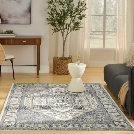 Nourison Quarry QUA18 Machine Made Ivory, Navy Rug
