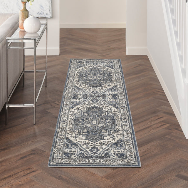 Nourison Quarry QUA18 Machine Made Navy, Ivory Rug