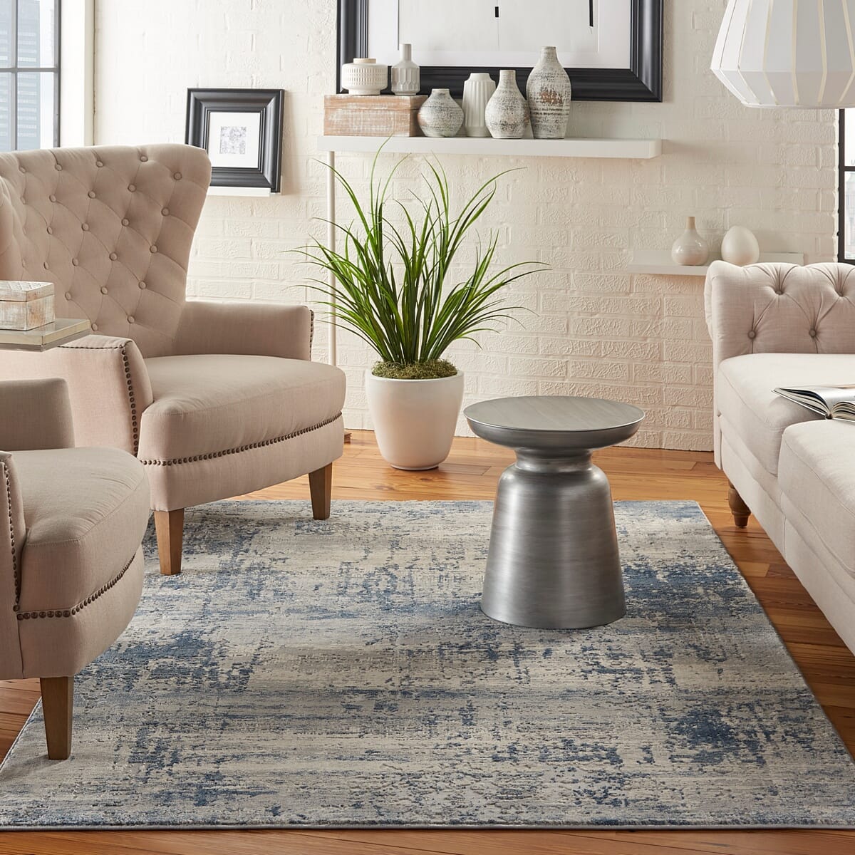 Nourison Rustic Textures Rus10 Ivory / Blue Rugs - Nourison - 99446496478