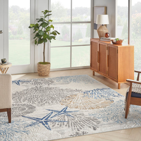 Nourison Seaside Sds04 Ivory Grey Blue Rug - Nourison - 99446167002