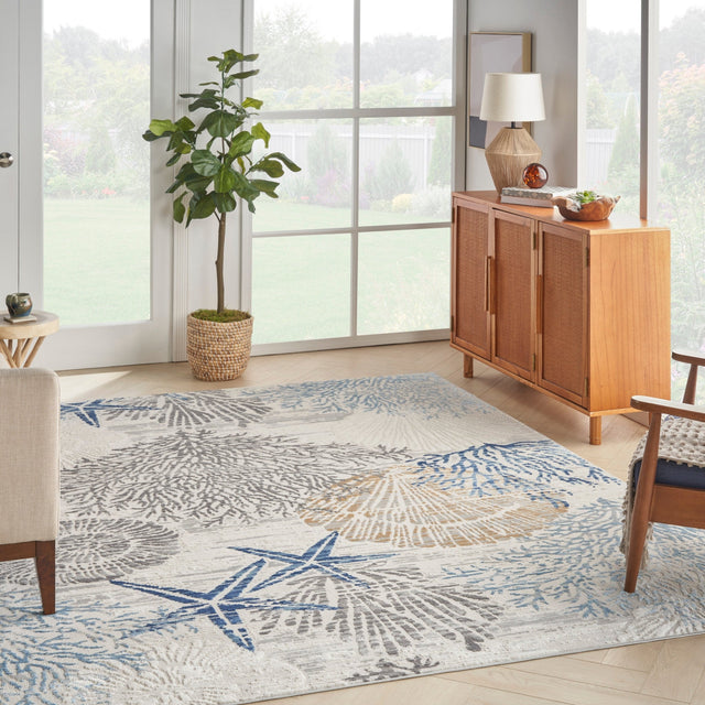 Nourison Seaside Sds04 Ivory Grey Blue Rug - Nourison - 99446167002