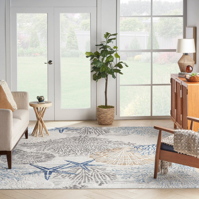 Nourison Seaside Sds04 Ivory Grey Blue Rug - Nourison - 99446167026