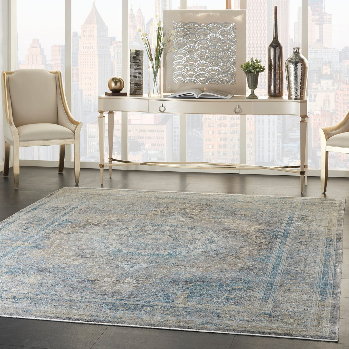 Nourison Starry Nights Stn06 Cream Blue Rugs - Nourison - 99446745583
