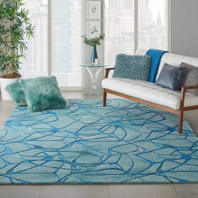 Nourison Symmetry Smm05 Aqua Blue Rugs - Nourison - 99446495815