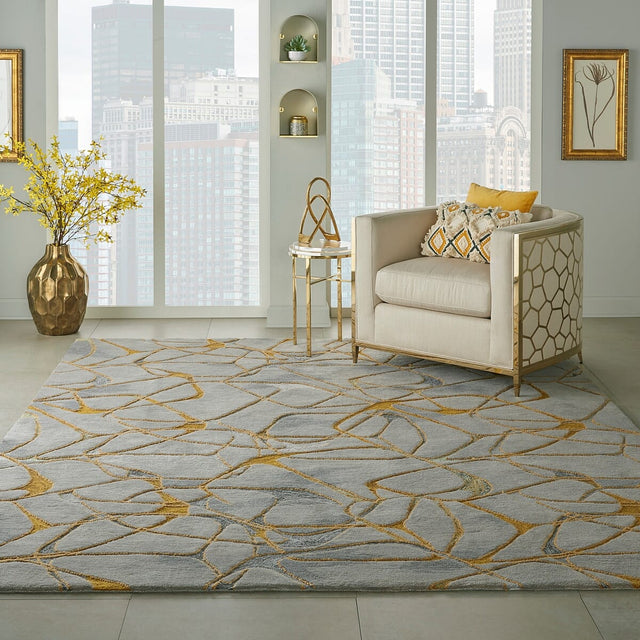 Nourison Symmetry Smm05 Grey / Yellow Rugs - Nourison - 99446495914