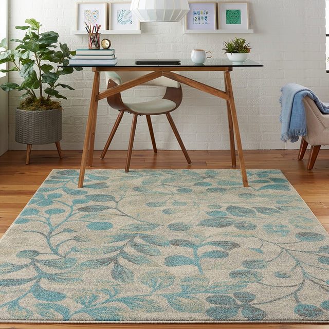 Nourison Tranquil Tra03 Ivory / Turquoise Rugs - Nourison - 99446484208