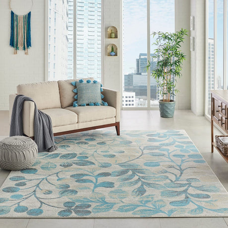 Nourison Tranquil Tra03 Ivory / Turquoise Rugs - Nourison - 99446484208