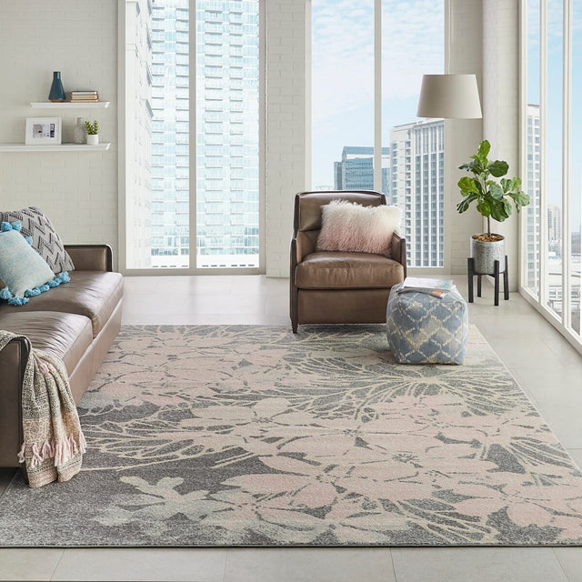 Nourison Tranquil Tra08 Grey / Pink Rugs - Nourison - 99446486189