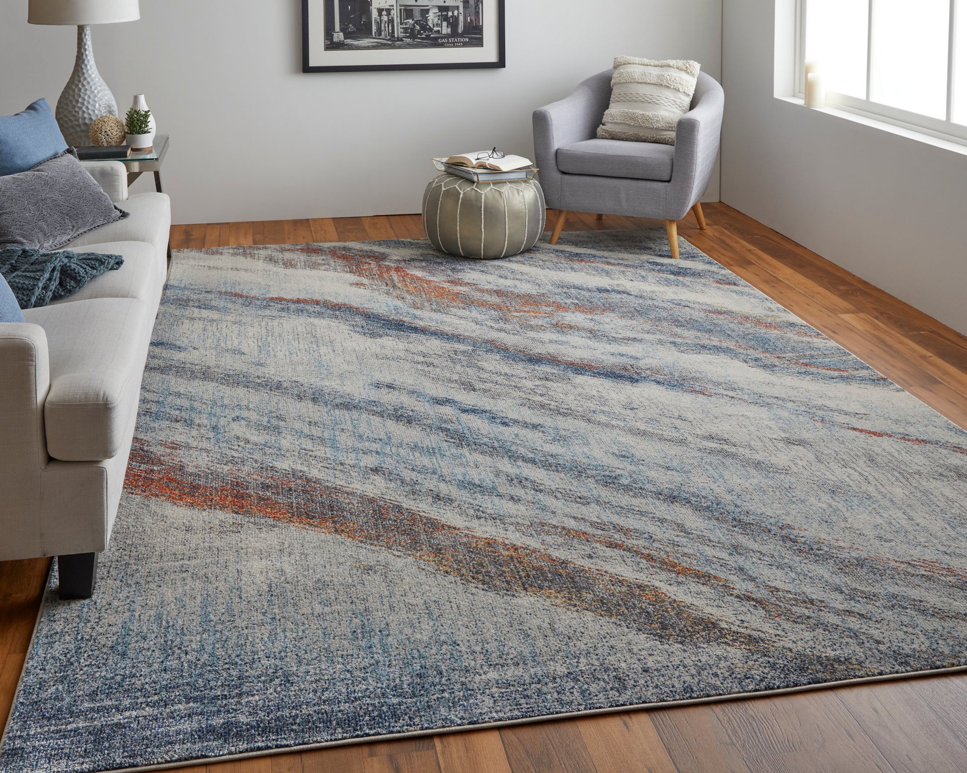 Feizy Edgemont Edg39Imf Ivory/Orange/Blue Area Rug