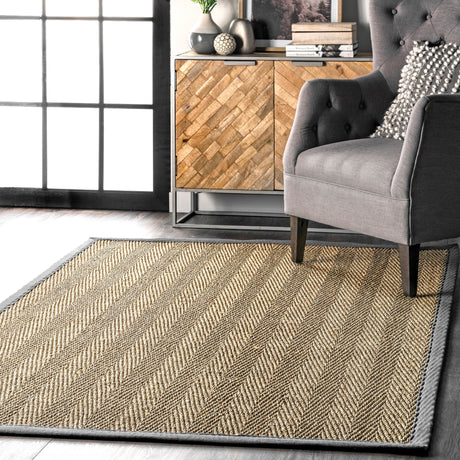 Nuloom Larnaca Seagrass Herringbone Nla2030C Dark Gray Rug - Nuloom - hjsg02e - 203