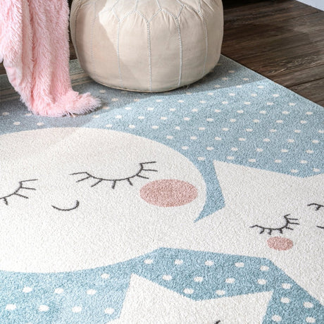 Nuloom Moon And Stars Kids Nursery Nmo2563A Blue Rug.