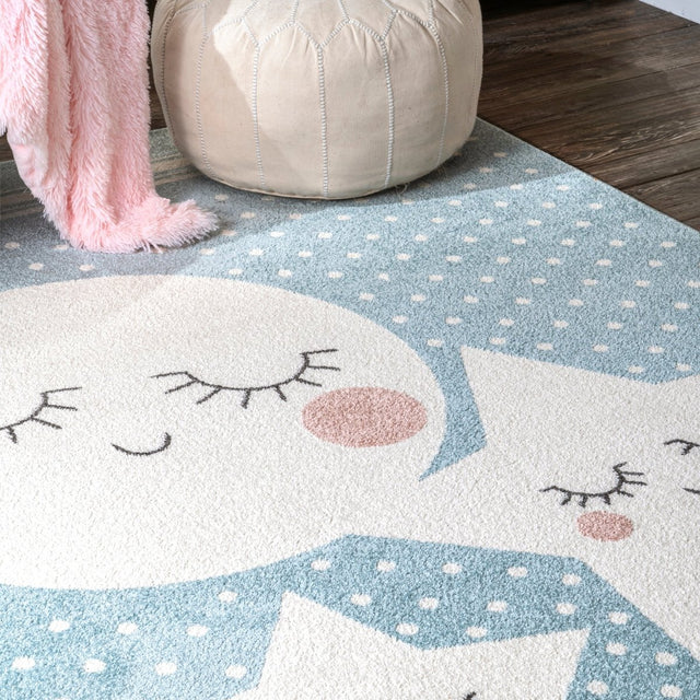 Nuloom Moon And Stars Kids Nursery Nmo2563A Blue Rug.