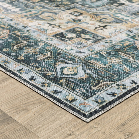 Oriental Weavers Machine Washable Charleston Cha01 Blue/ Ivory Rug.