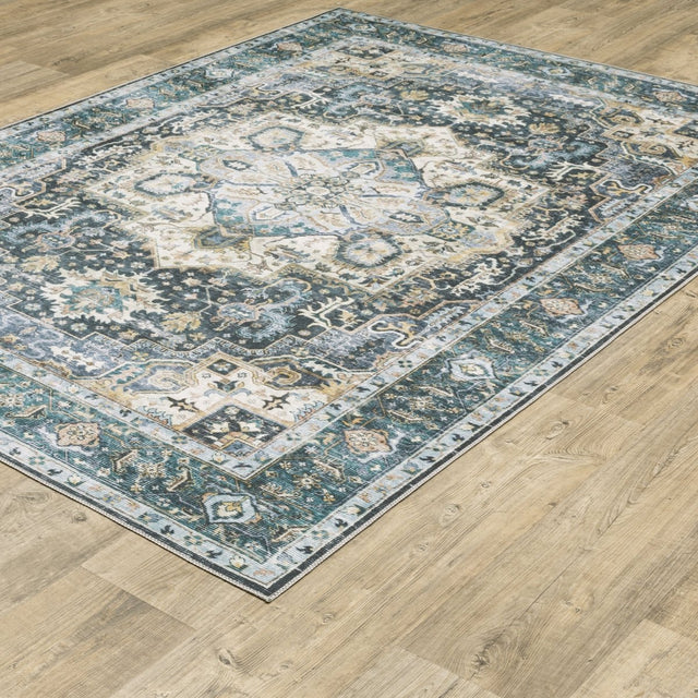 Oriental Weavers Machine Washable Charleston Cha01 Blue/ Ivory Rug.