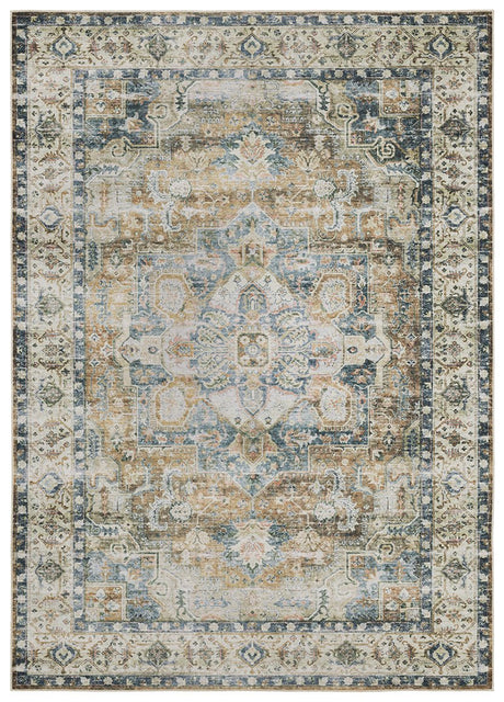 Oriental Weavers Machine Washable Charleston Cha02 Blue/ Gold Rug.