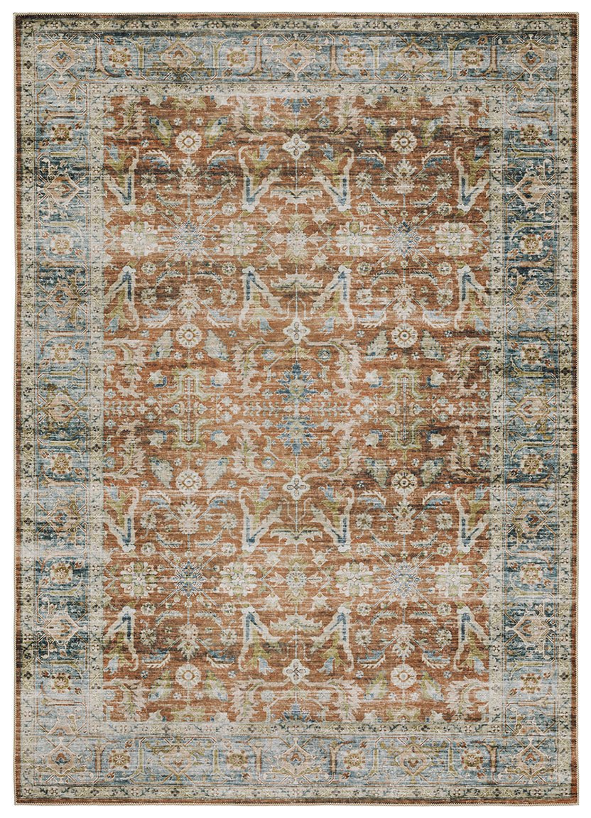 Oriental Weavers Machine Washable Charleston Cha04 Rust/ Blue Rug.