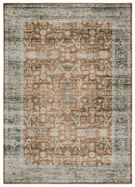 Oriental Weavers Machine Washable Charleston Cha04 Rust/ Blue Rug.