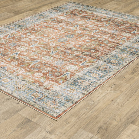 Oriental Weavers Machine Washable Charleston Cha04 Rust/ Blue Rug.