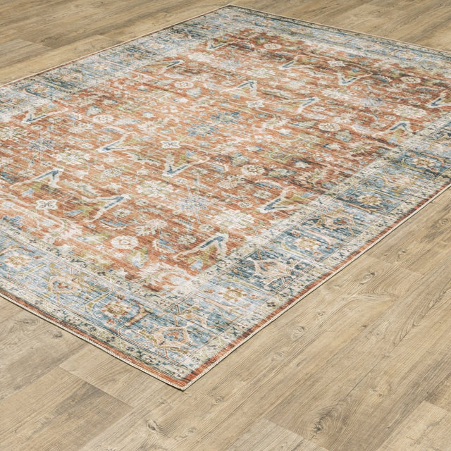 Oriental Weavers Machine Washable Charleston Cha04 Rust/ Blue Rug.