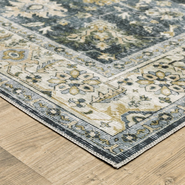 Oriental Weavers Machine Washable Charleston Cha08 Blue/ Gold Rug.