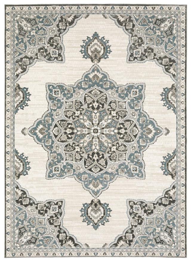 Oriental Weavers Sphinx Ellington Ell01 Ivory/ Blue Rug.