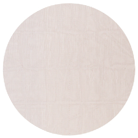 Round outdoor rug pad with fine square mesh grid, light beige and tan