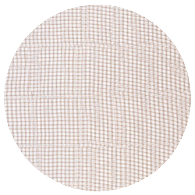 Round outdoor rug pad with fine square mesh grid, light beige and tan