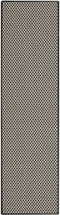 Black and white long rectangular rug with repeating lattice design