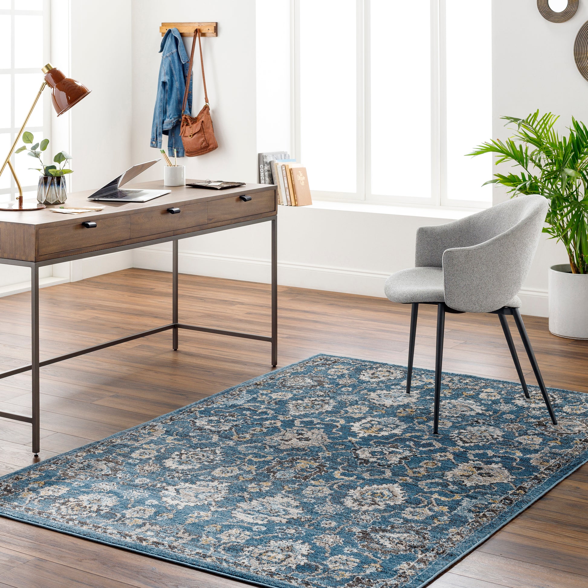 Surya Pertek Ptk-2302 Deep Teal, Dark Blue, Gray, Black, Taupe, Dark Brown Area Rug