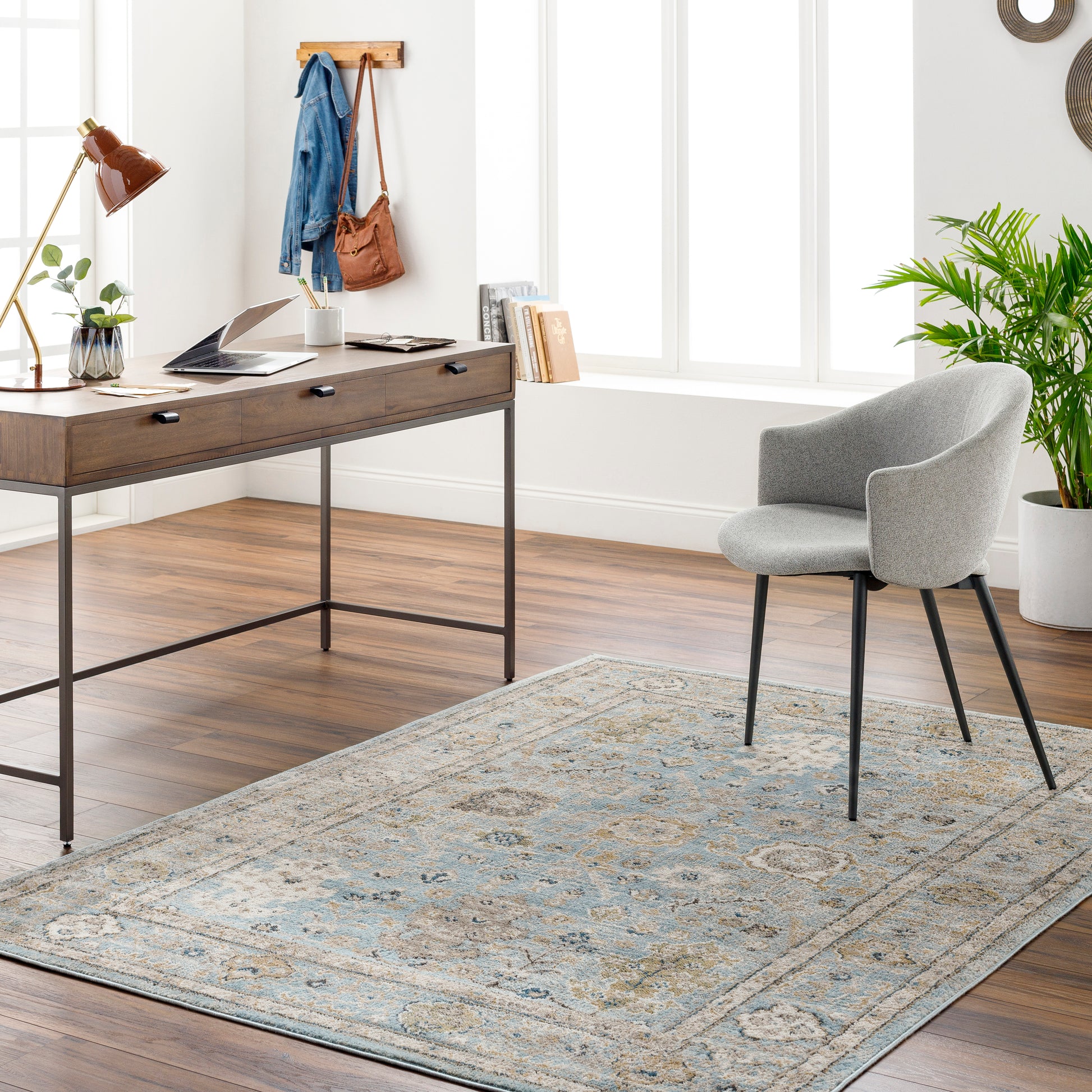 Surya Pertek Ptk-2307 Deep Teal, Gray, Taupe, Dark Brown, Dark Blue Area Rug