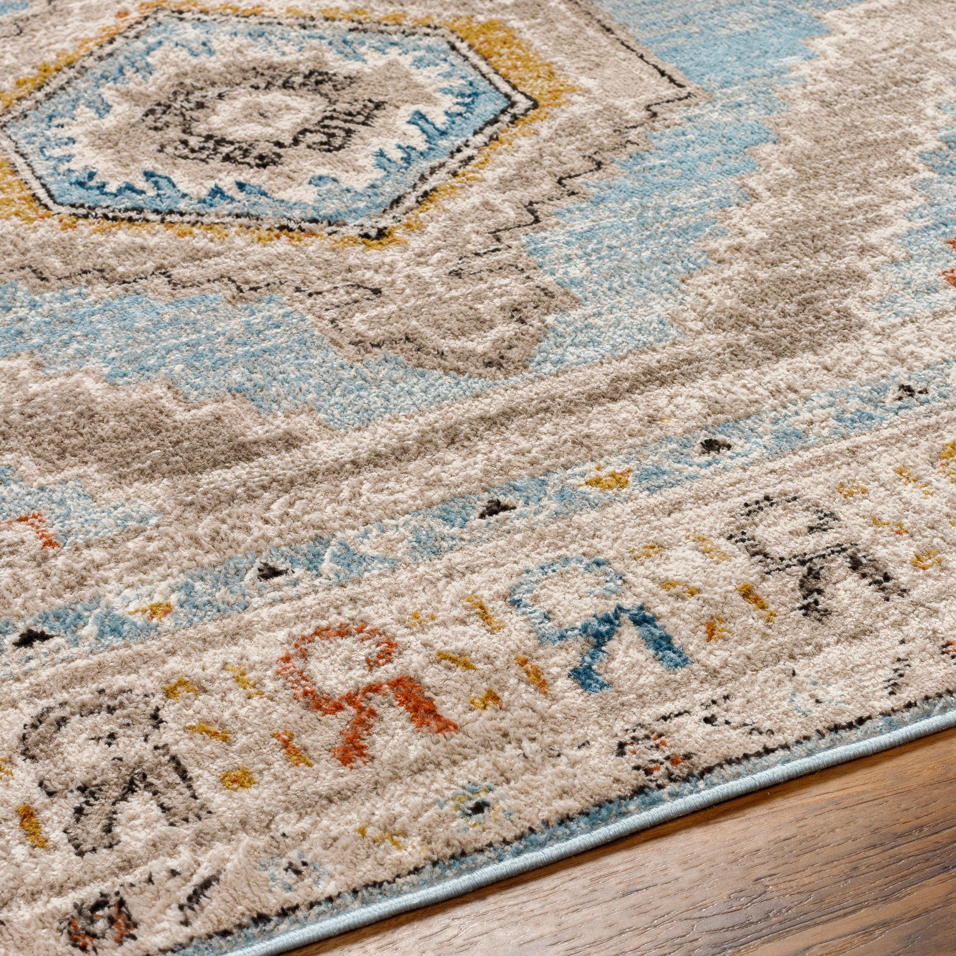 Surya Pertek Ptk-2310 Deep Teal, Taupe, Gray, Dark Blue, Burnt Orange Area Rug