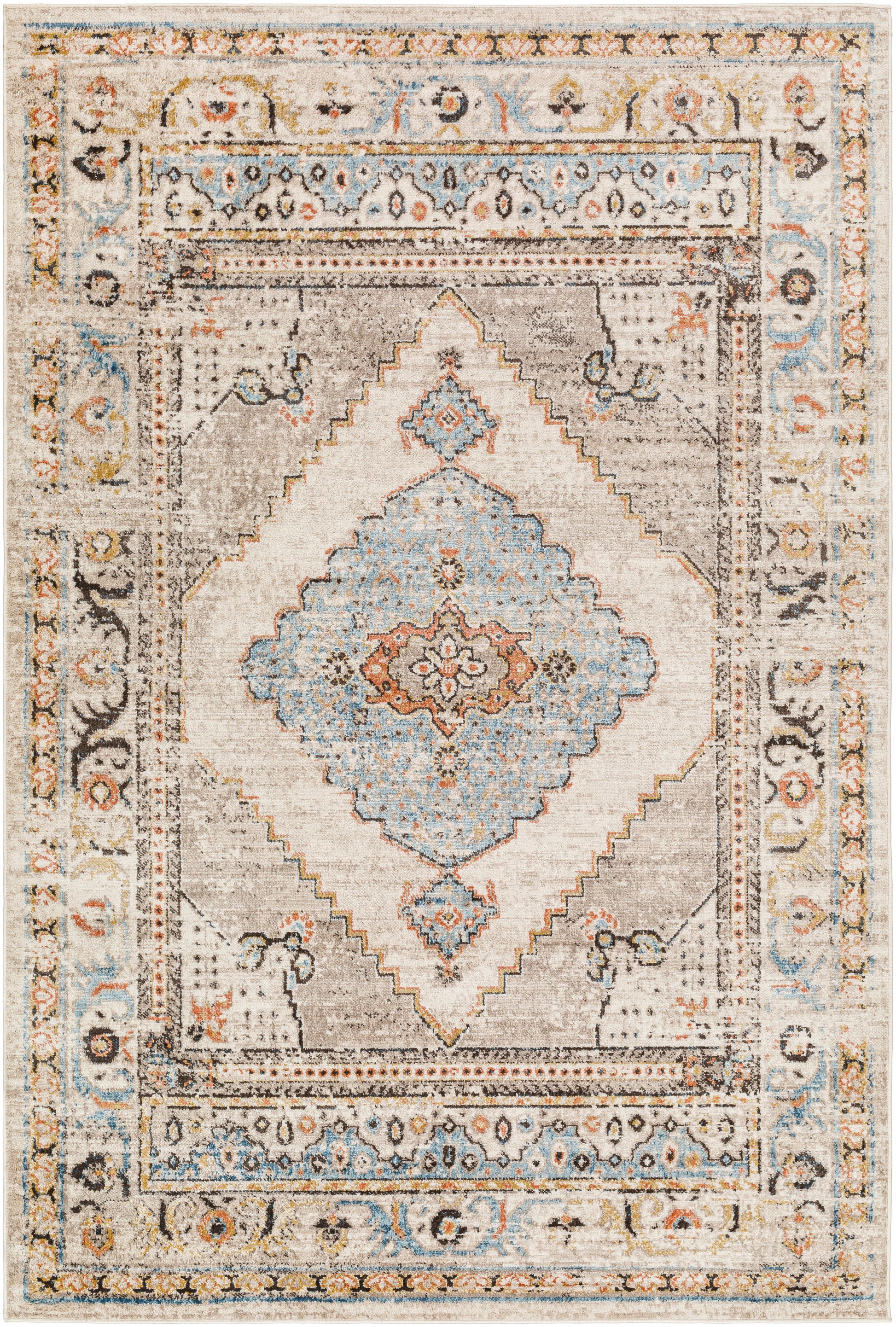 Surya Pertek Ptk-2311 Taupe, Gray, Deep Teal, Burnt Orange, Dark Brown Area Rug