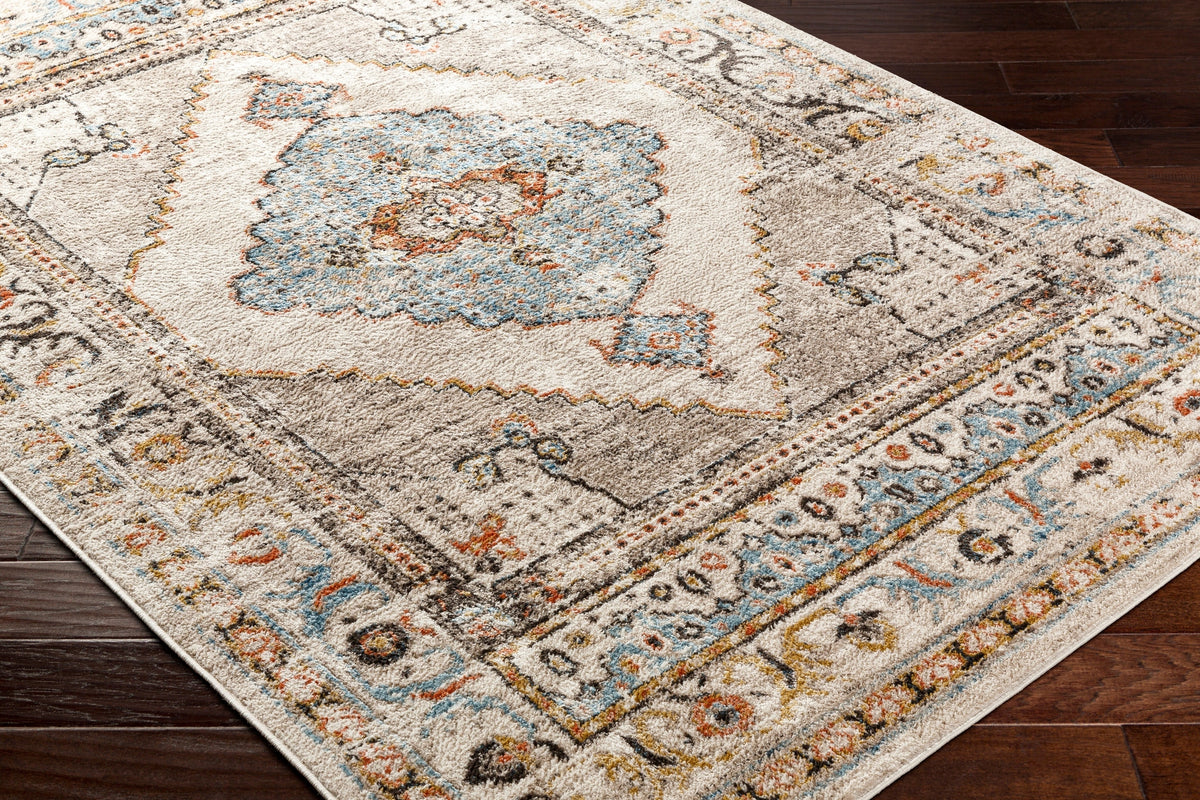 Surya Pertek Ptk-2311 Taupe, Gray, Deep Teal, Burnt Orange, Dark Brown Rug.
