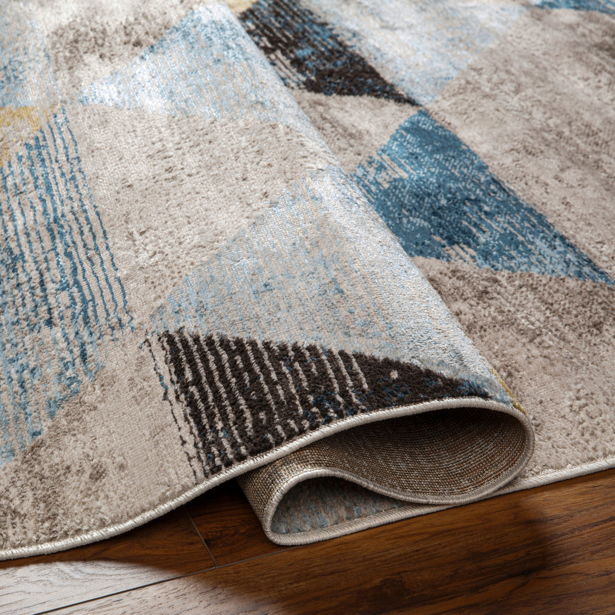 Surya Pertek Ptk-2312 Gray, Deep Teal, Dark Blue, Dark Brown, Black Rug.