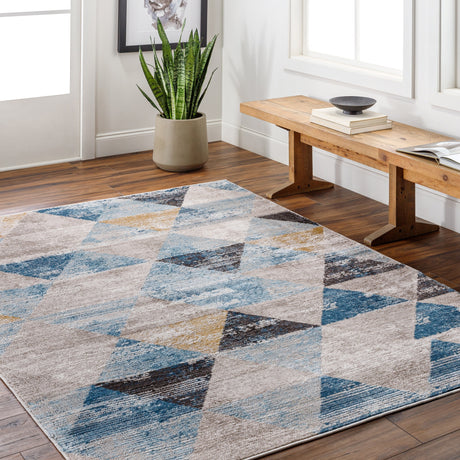 Surya Pertek Ptk-2312 Gray, Deep Teal, Dark Blue, Dark Brown, Black Rug.