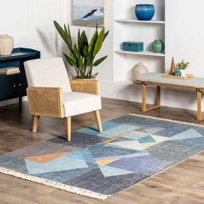 Nuloom Elea Geometric Tasseled Svbr05A Blue Area Rug