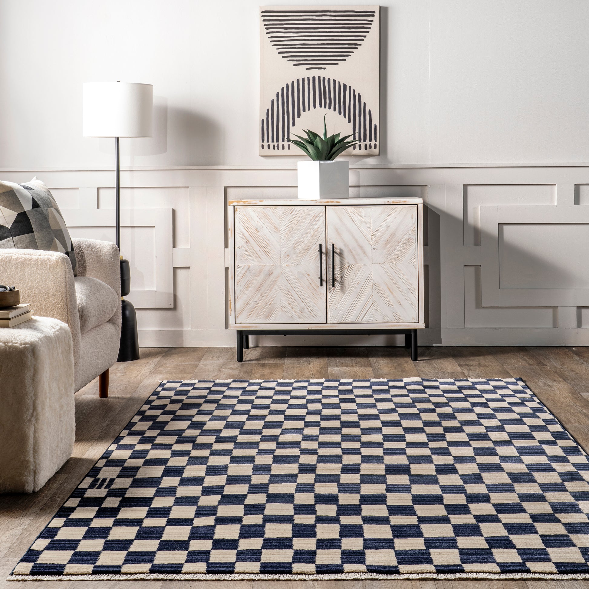 Nuloom Dominique Abstract Checkered Bdsn41A Navy Area Rug