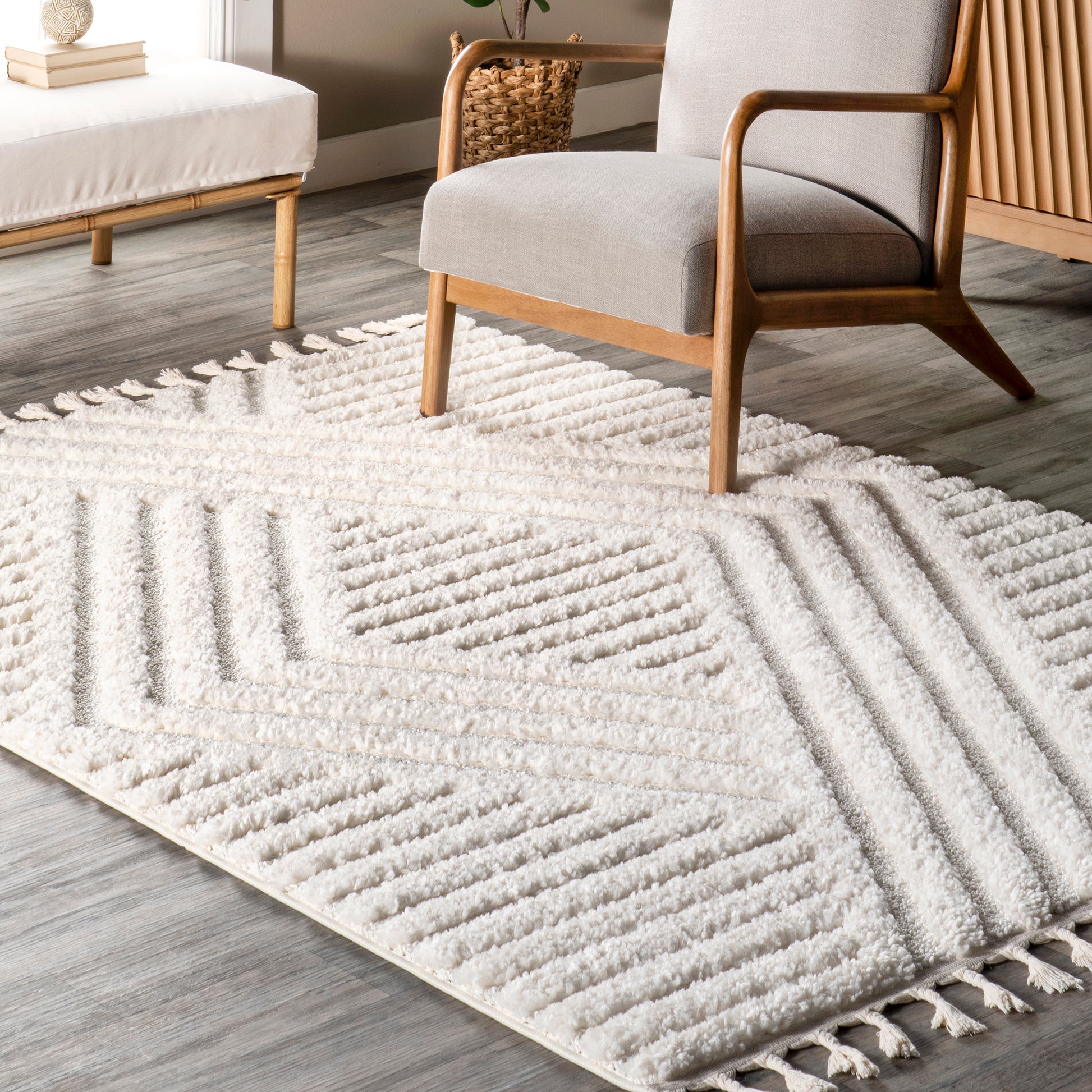 Nuloom Risette Geometric Shag Ozdn19A Beige Area Rug