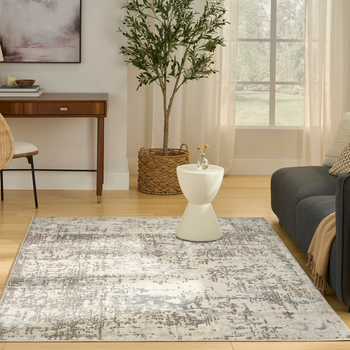 Nourison Quarry QUA17 Machine Made Ivory, Beige Rug