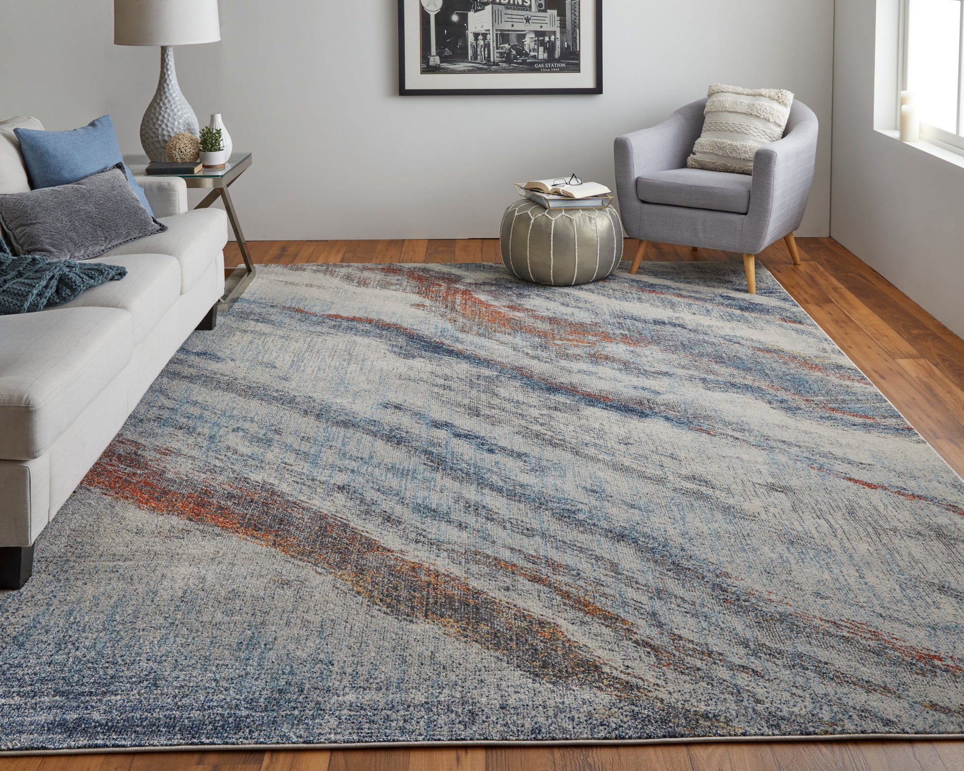 Feizy Edgemont Edg39Imf Ivory/Orange/Blue Area Rug