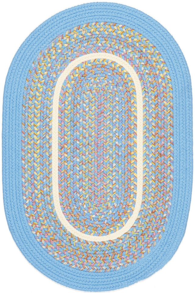 Rhody Rug Kids' Isle KI07 Aqua Blue Braided Rug - Oval