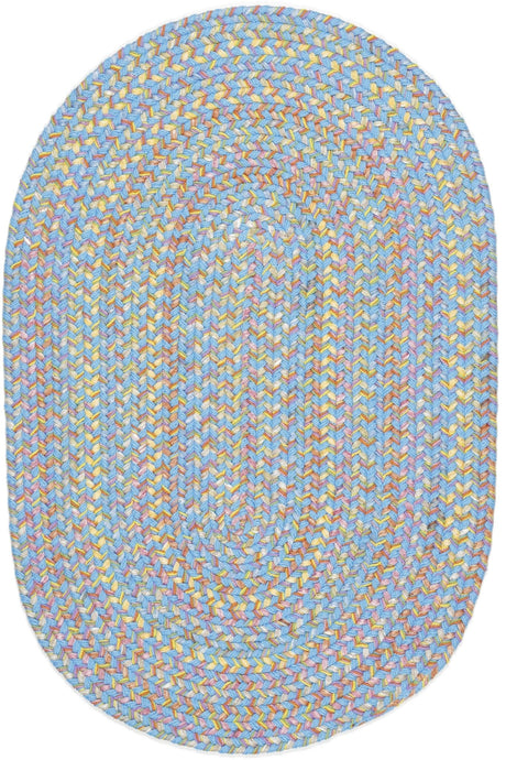 Rhody Rug Playtime PT07 Aqua Blue Braided Rug - Oval