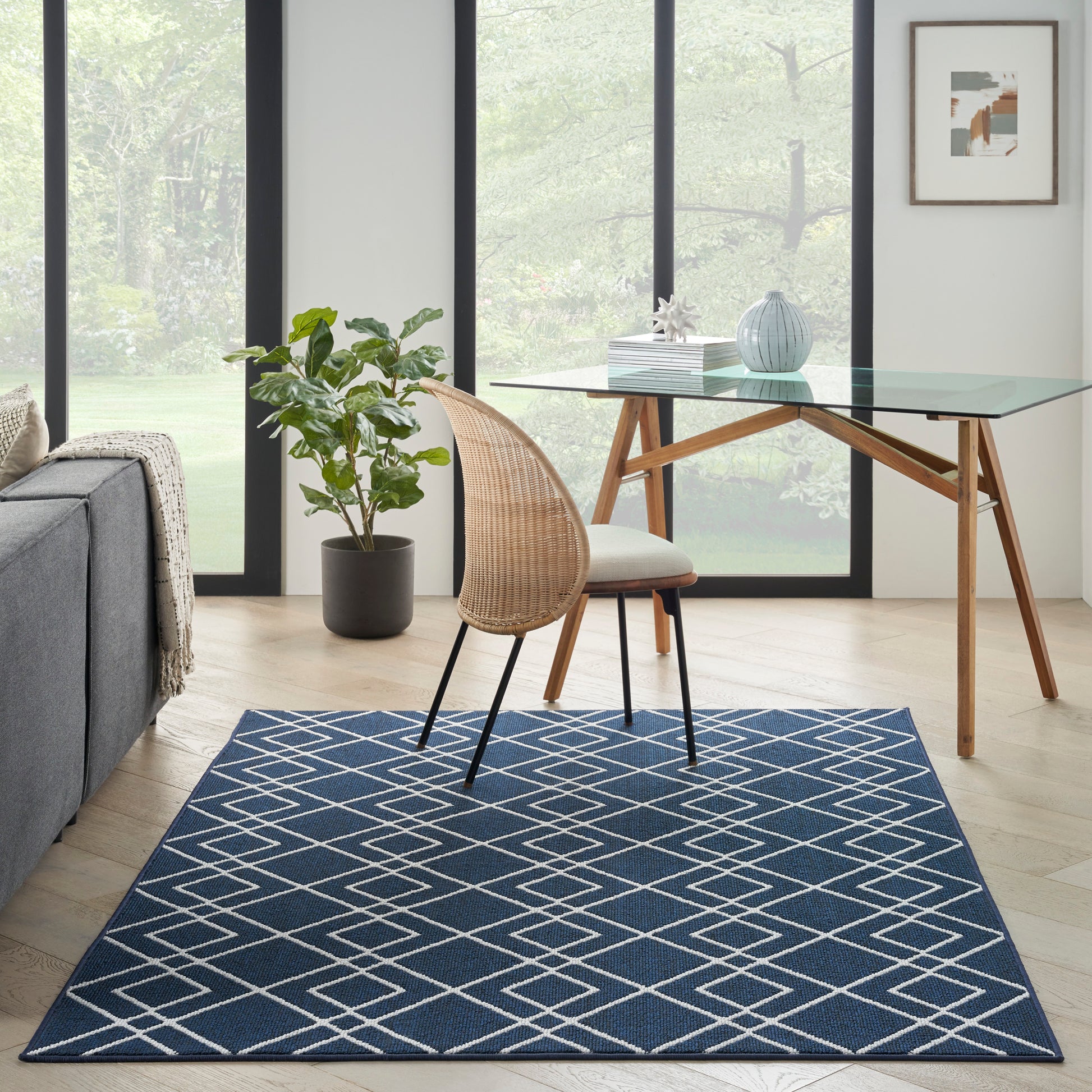 Nourison Modern Lines Mol01 Navy Area Rug