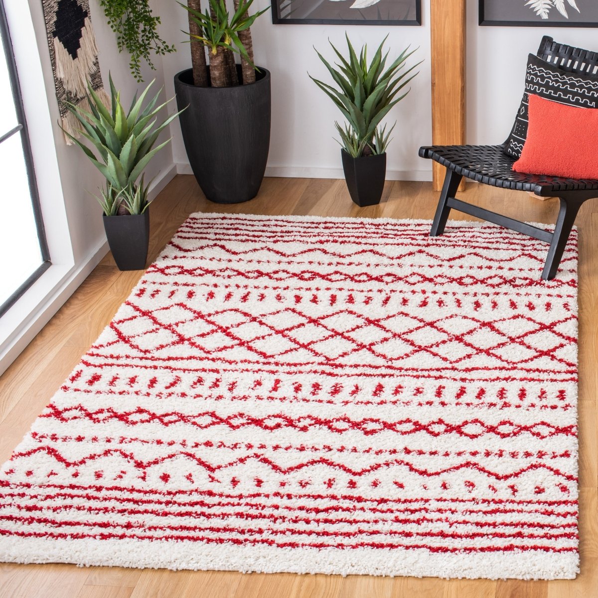 Safavieh Arizona Shag Asg741P Ivory/Red Rugs.