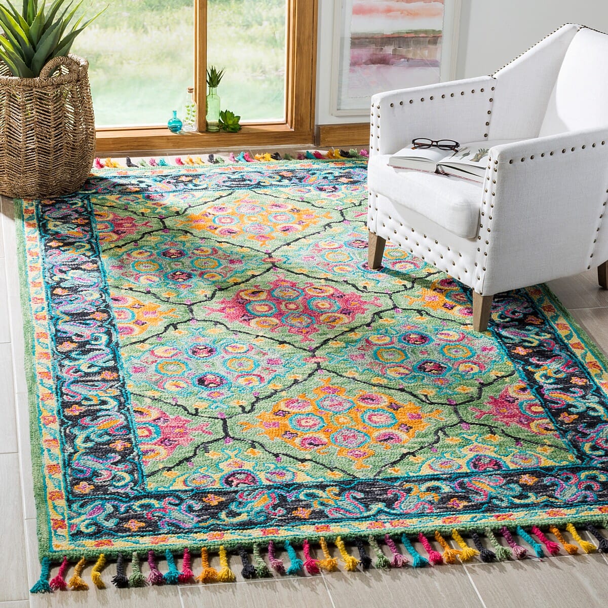 Safavieh Aspen Apn114Y Light Green / Black Rugs.