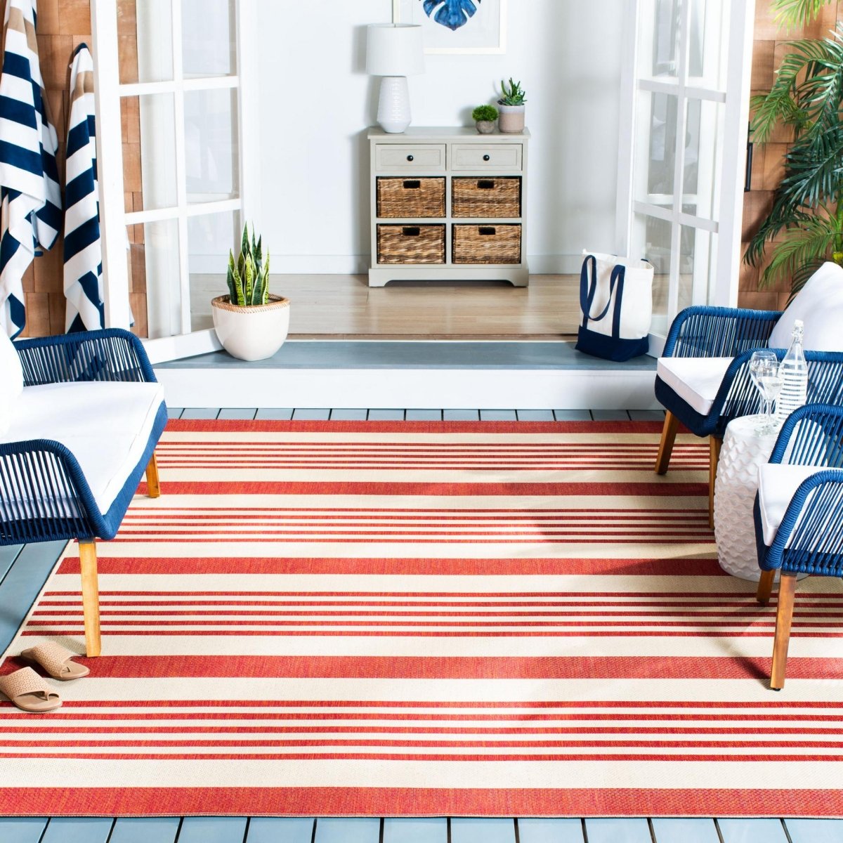 Safavieh Beach House Bhs222Q Beige/Red Rugs.