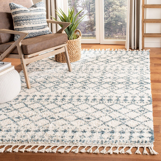 Safavieh Berber Fringe Shag Bfg519A Cream/Blue Rug.