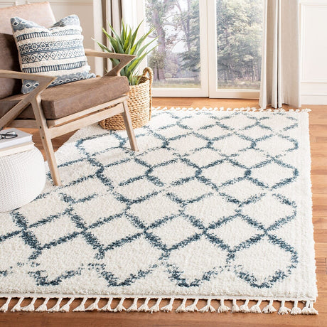 Safavieh Berber Fringe Shag Bfg524A Cream/Blue Rug.