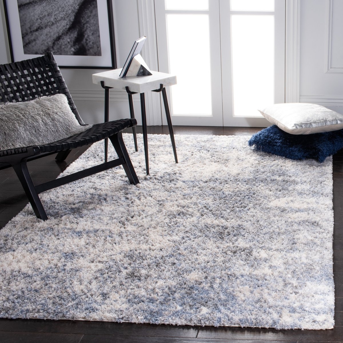 Safavieh Berber Shag Ber274B Ivory/Blue Rugs.