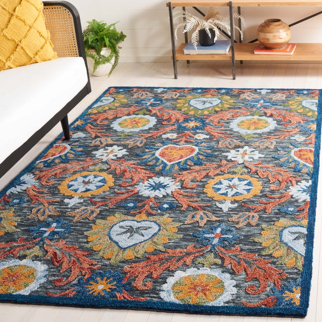 Safavieh Blossom Blm565H Charcoal/Orange Rug.